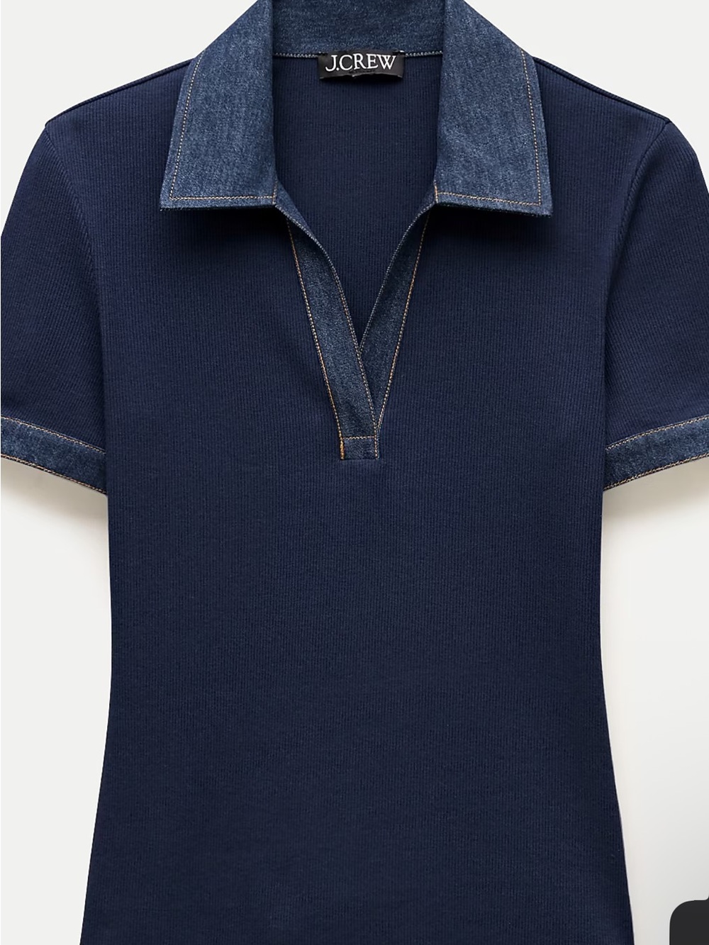 J. Crew Navy Perfect Rib Johnny Collar Polo with Denim Collar CT132 Small